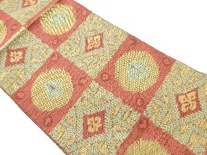 市松に丸文・抽象草花・幾何学模様織出し名古屋帯